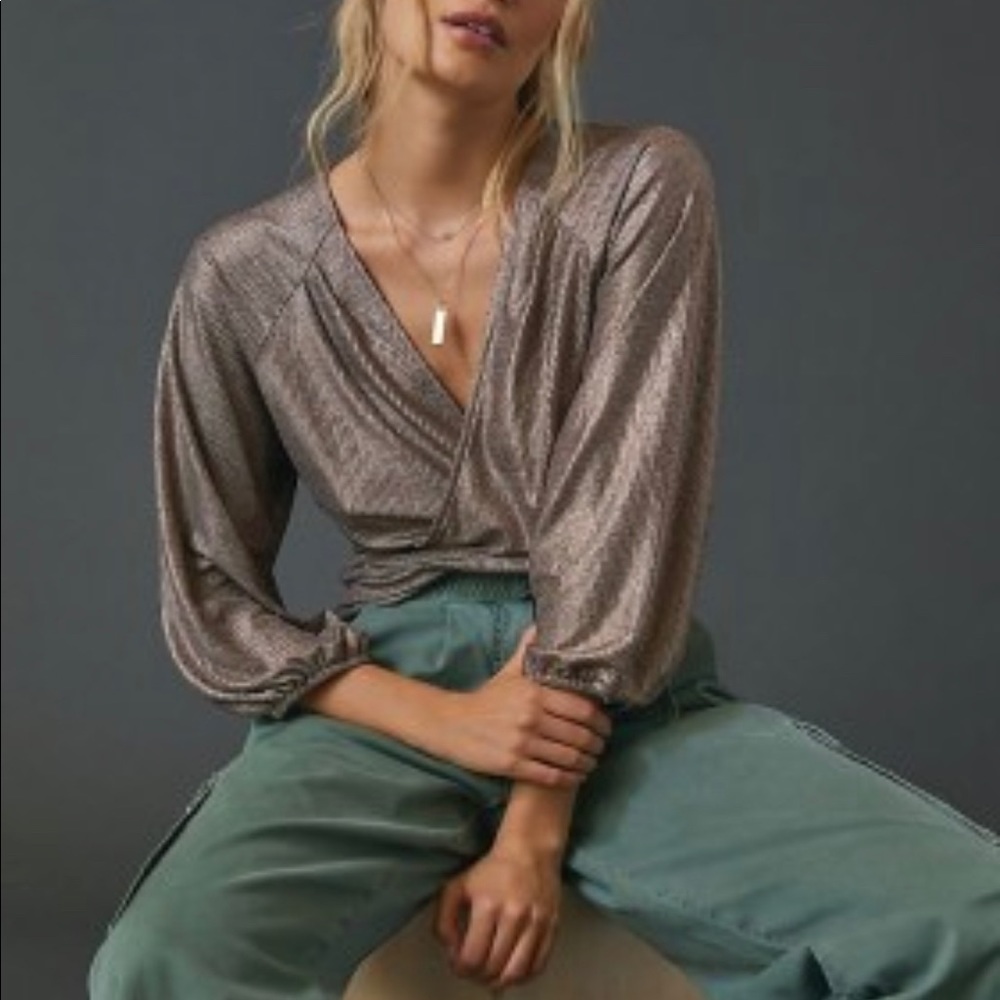 Anthropologie metallic blouse